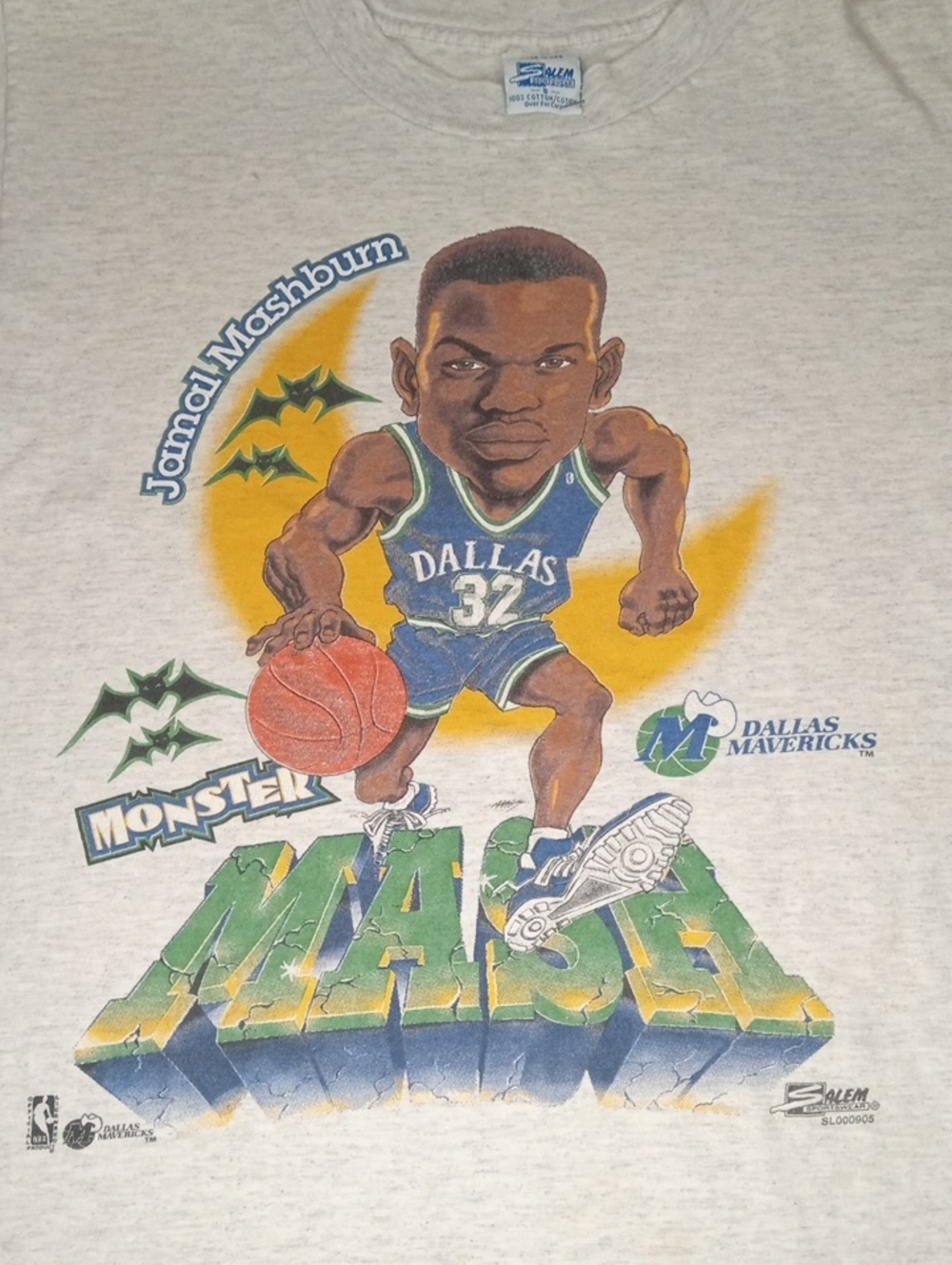 Vintage Jamal Mashburn Dallas Mavericks Monster Mash T-Shirt - White/Green/Blue